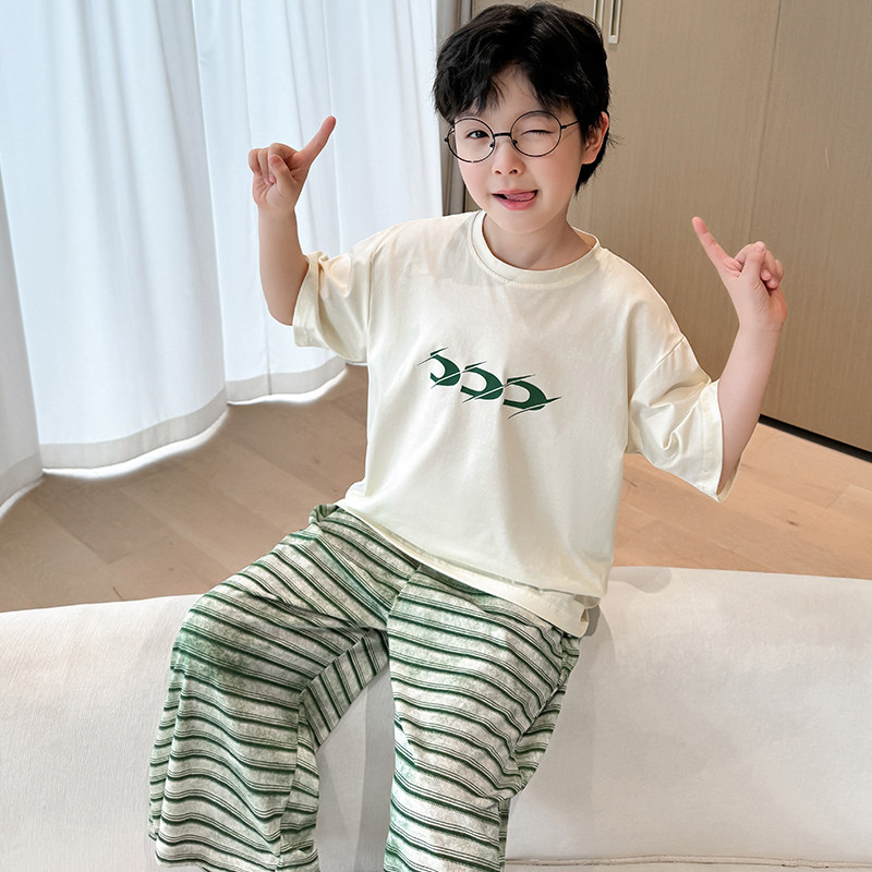 左西官方旗舰店儿童装男童夏季睡衣家居服套装夏装薄款纯棉夏款男