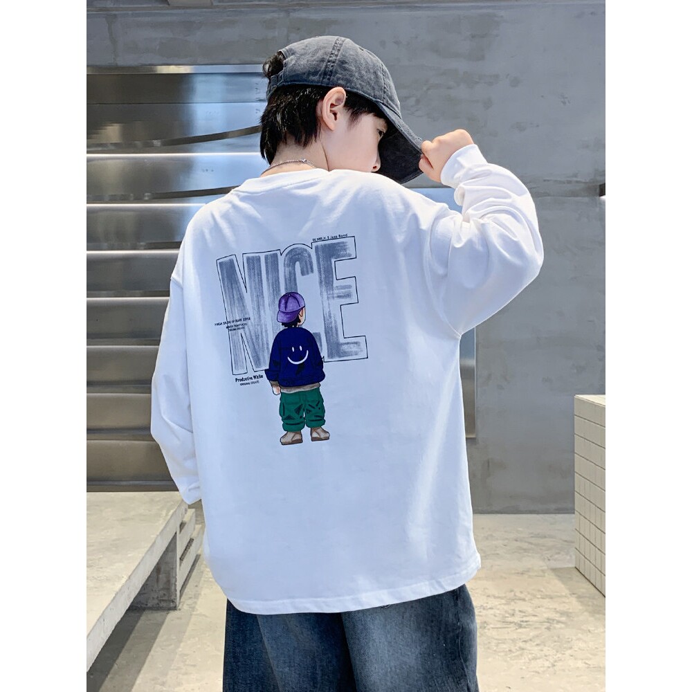 左西风云儿童男童春秋款长袖白色T恤2026新款春装打底衫内搭体恤