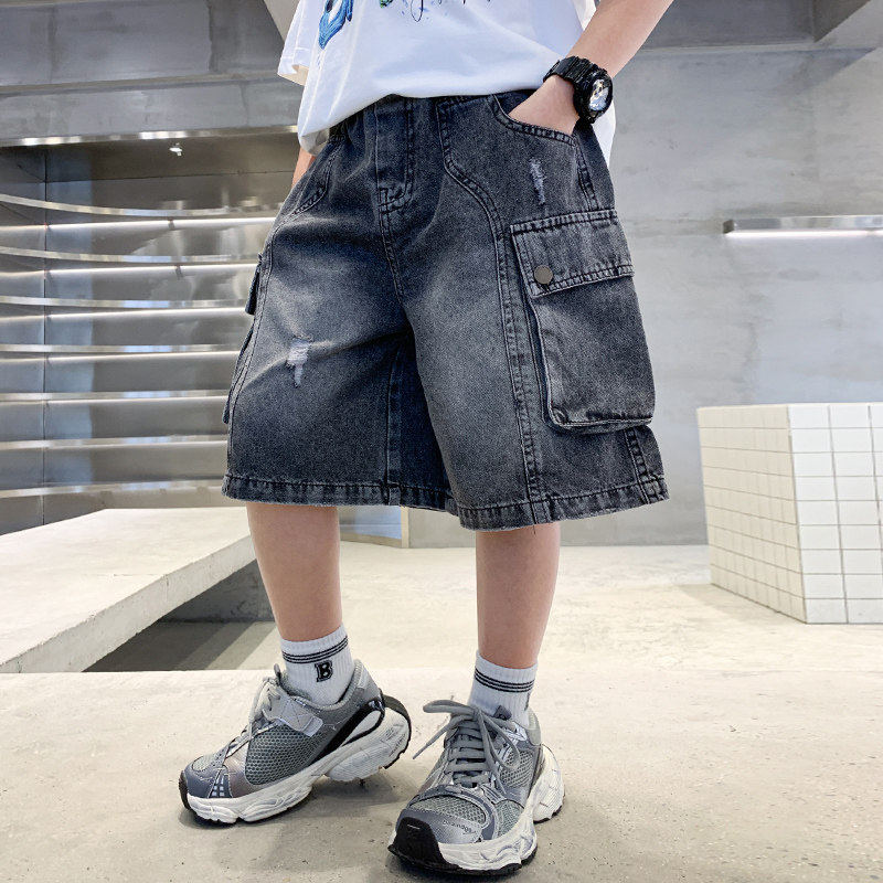 左西风云儿童装男童夏季短裤裤子2026新款中大童夏装薄款中裤牛仔