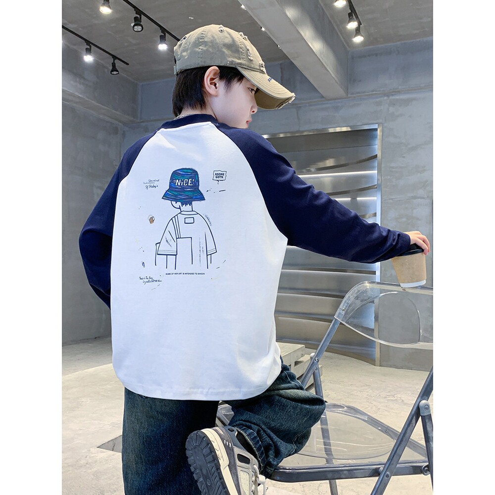 左西风云儿童男童春秋款长袖白色T恤2026新款春装打底衫体恤内搭