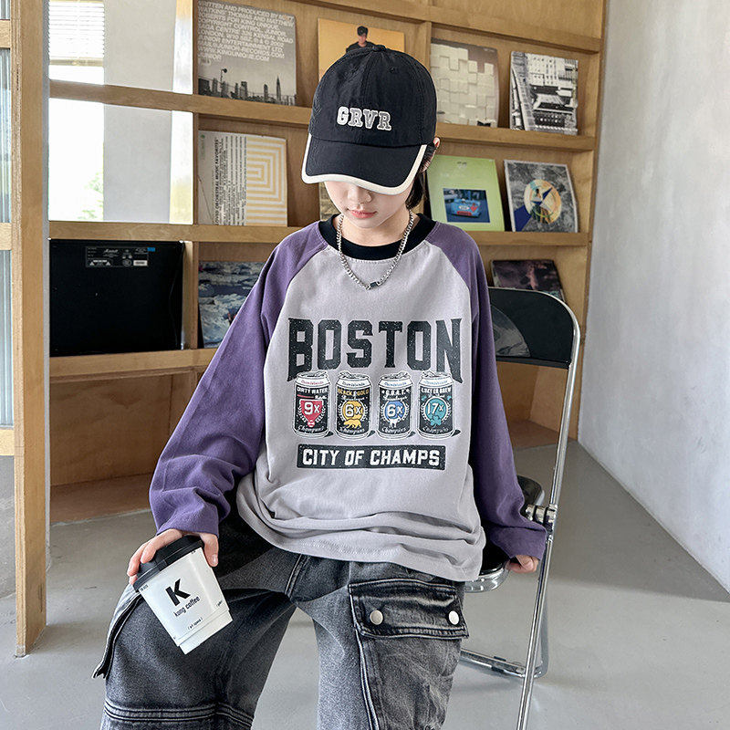 左西风云儿童装男童秋装长袖T恤春秋2026新款纯棉体恤打底衫卫衣