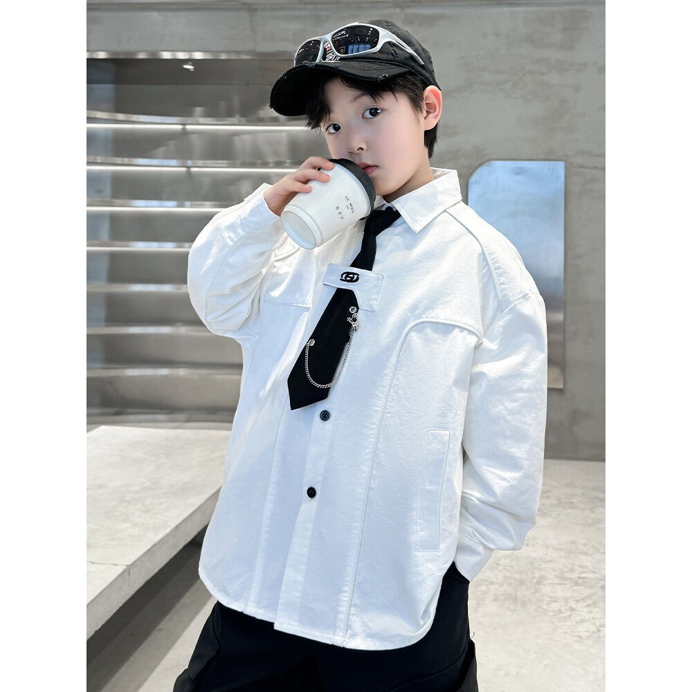 左西风云儿童装男童衬衫春秋款2026新款春装中大童男孩春季长袖外