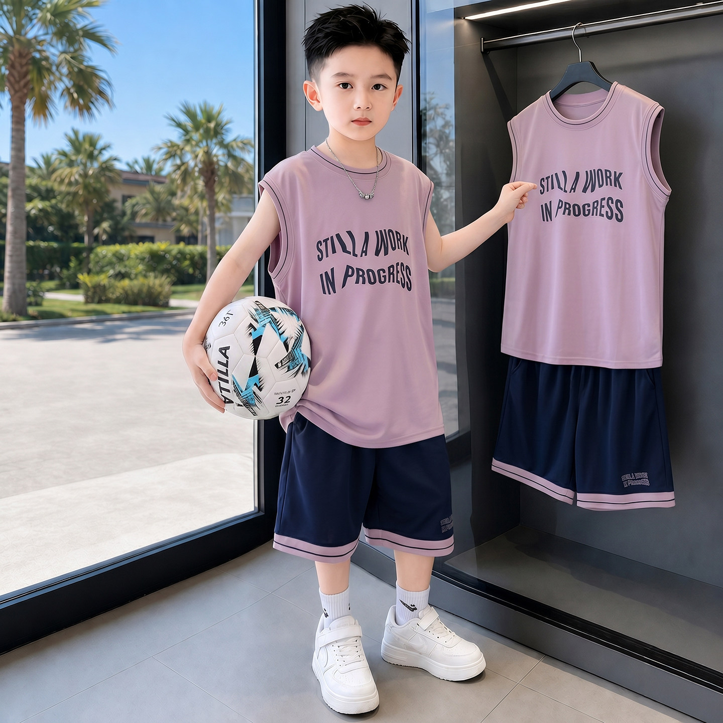 左西官方旗舰店男童夏装篮球服套装2026新款大童运动背心速干酷帅