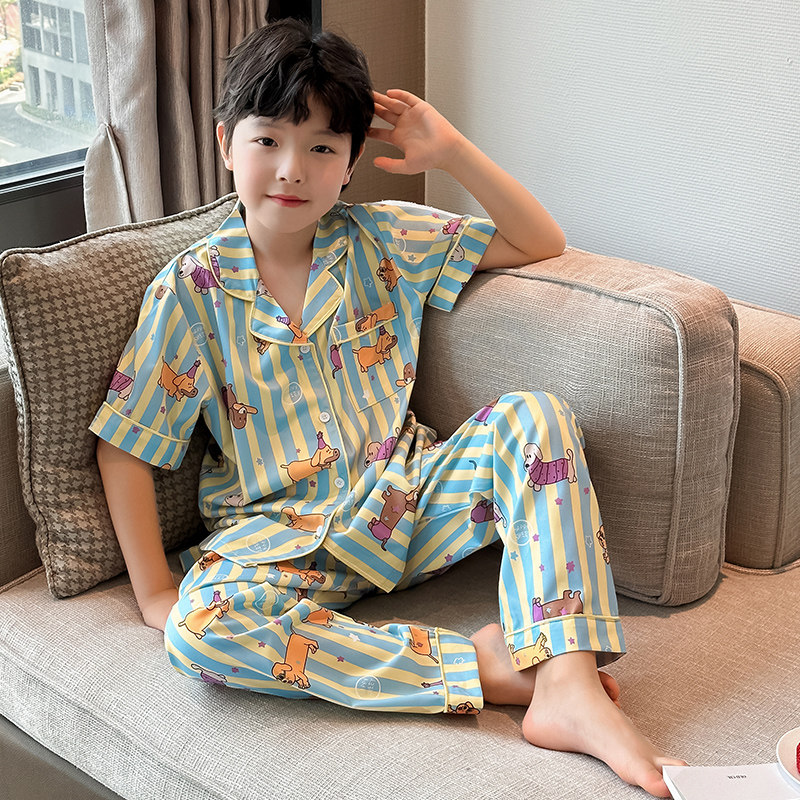左西官方旗舰店儿童装男童夏季睡衣家居服套装夏装夏款中大童男孩