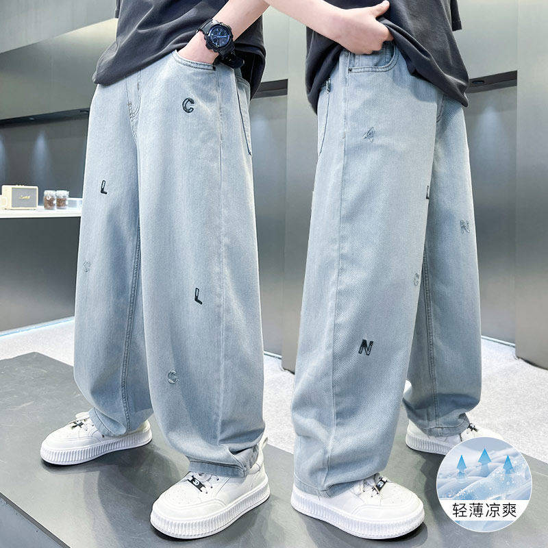 左西风云儿童装男童夏装牛仔裤子防蚊裤2026新款夏款薄款男孩中大