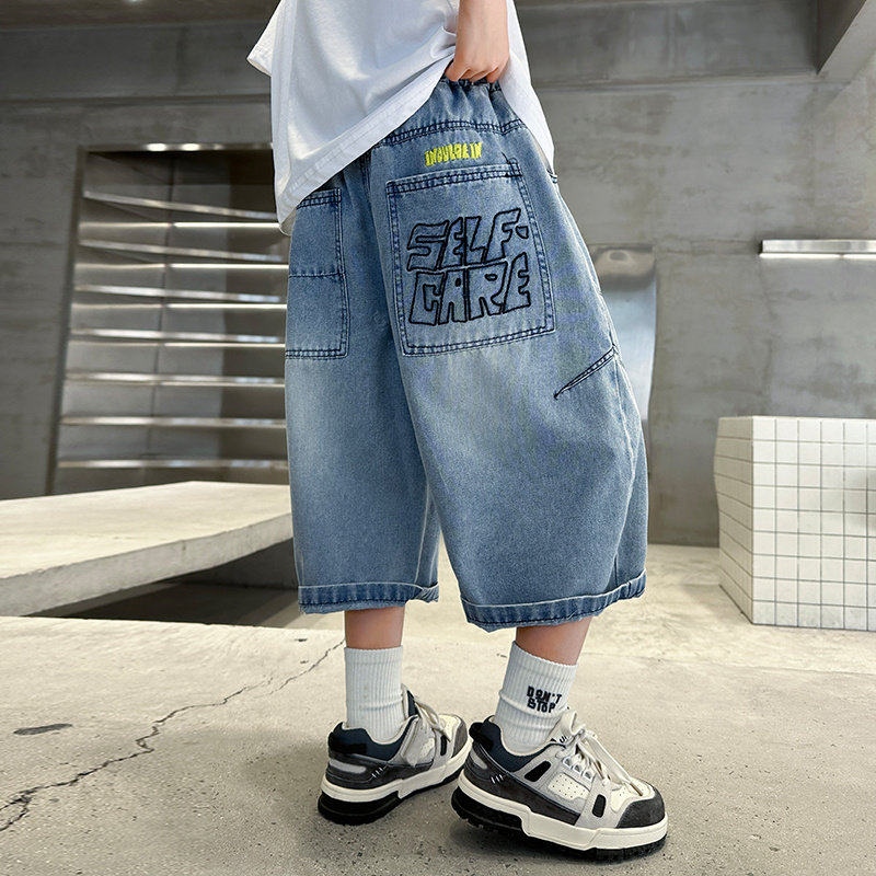 左西风云儿童装男童夏季短裤裤子2026新款薄款夏装中裤中大童牛仔