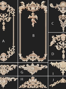 实木雕花法欧式装饰配件背景墙家具柜门头角花护墙板镂空婚礼贴花