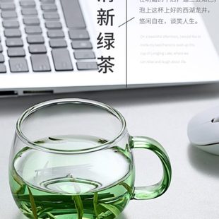 耐热ins风透明清新森系子带把玻璃杯耐高温家用简约 泡茶水杯套装