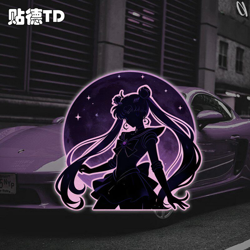 美少女卡通创意星球动漫汽车摩托油箱反光玻璃窗静电车身贴纸