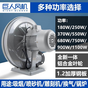 铝叶中压鼓风机 巨人有脚喷砂机带法兰550W220V抽吹吸尘烟气离心式