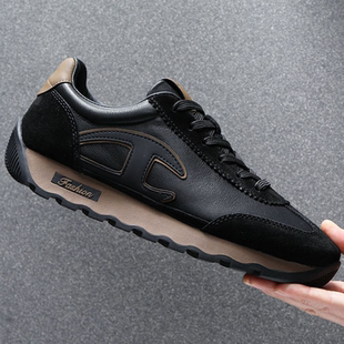 真牛皮德训鞋男款运动板鞋男鞋2025新款冬季厚底潮牌百搭阿甘鞋男