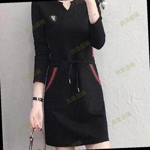 春秋季新款2025年休闲连衣裙女春季V领洋气裙子减龄直筒裙ins潮流