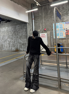 ClothesTrader 微喇牛仔裤男视觉系设计感美式高街vibe工装裤子