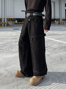 CLOTHESTRADER小众双腰头拼接解构工装裤男女重磅宽松阔腿伐木裤