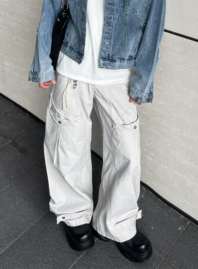 ClothesTrader复古直筒弯刀工装裤男褶皱宽松休闲裤水洗廓形阔腿