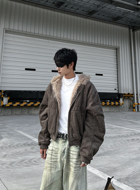 CLOTHESTEADER美式复古磨毛连帽座山雕棉服外套男女夹棉加厚冬季