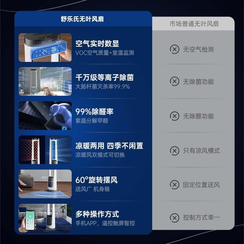 舒乐氏音无叶风用扇家静空气净化器soleusai除甲醛冷暖两用塔扇循