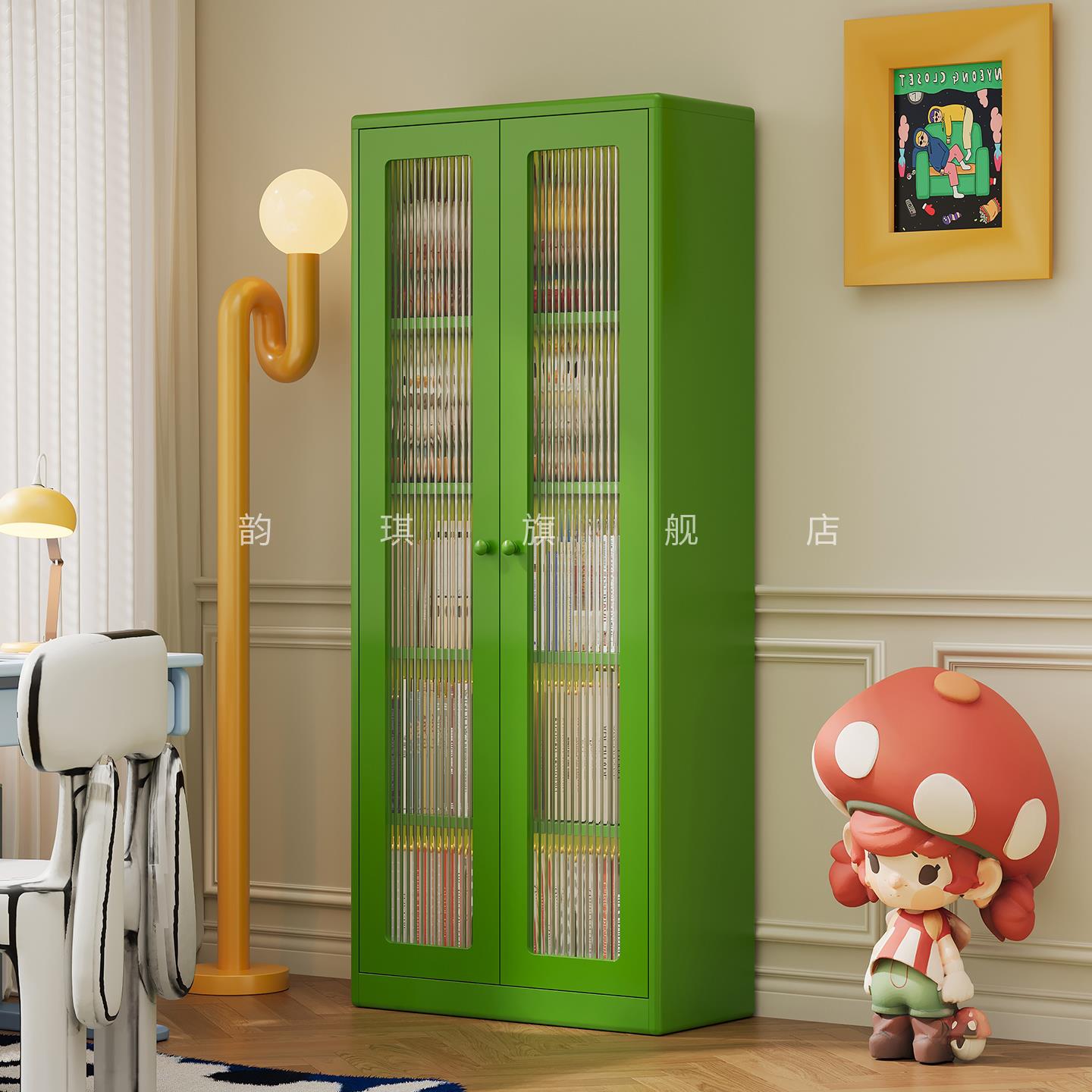 铁皮学生书柜小户型住宅客厅角落书架收纳柜卧室墙角展示柜置物柜