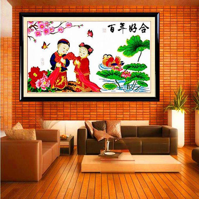 百年好合二人物十字绣成品绣好的新中式客厅装饰挂画可带框福寿,居家布艺,十字绣成品,淘宝优惠券,粉丝福利购,淘宝优惠卷