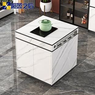 轻奢中岛台岩板餐桌带储物柜家用小户型厨房吧台岛台单独茶桌8E10