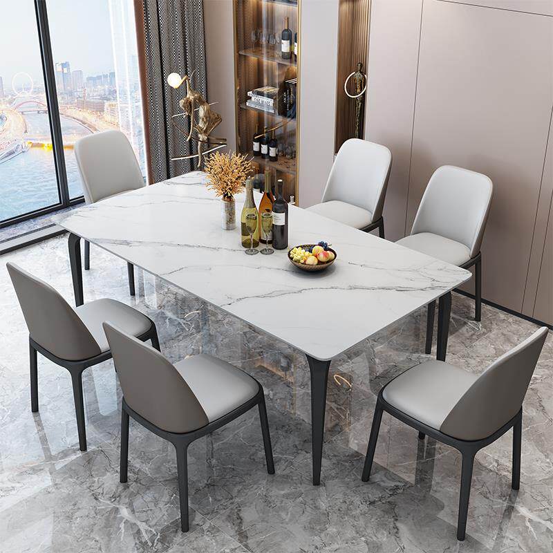 意大利极简主义轻豪华餐桌和椅子组合小公寓北欧板岩餐桌简单的现