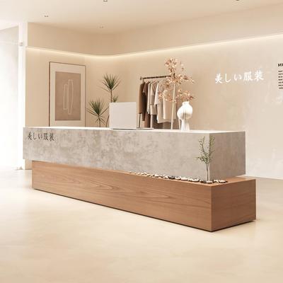 实木轻奢高级感公司前台接待台工作女装服装店吧台收银台酒店民宿