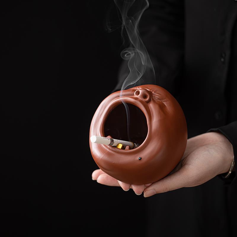 【打哈欠】人头像紫砂烟灰缸搞怪个性家用茶几办公桌装饰摆饰防风
