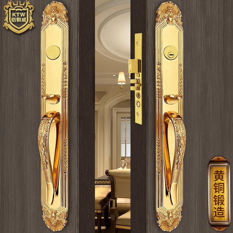 铠铜威 别墅大门锁双开实木门锁欧式黄铜奢华门锁铜对开门锁