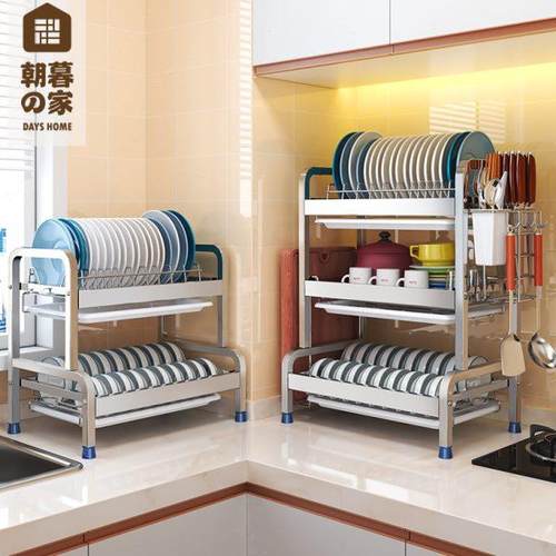 碗架沥水架厨房置物架放碗架子不锈钢双层家用台面碗筷收纳架碗柜