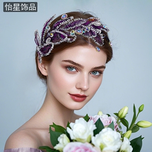 怡星 头箍气质精致发夹发卡女A127 紫色发箍水晶串珠带钻头饰爆款