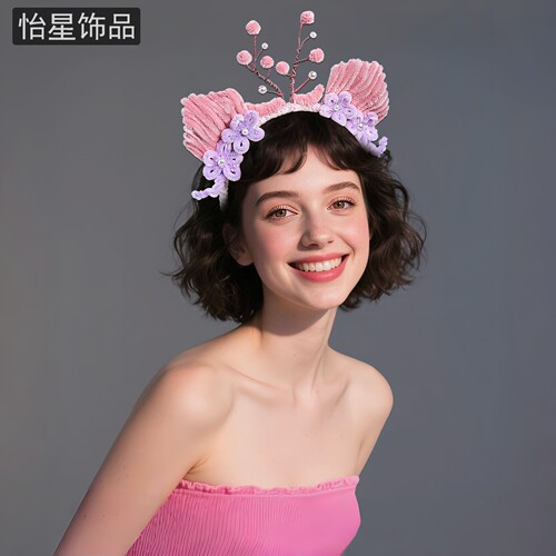 怡星可爱扭扭棒林深见鹿粉色儿童发箍送同学送朋友成品发箍A391