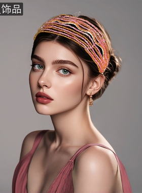 怡星闪闪橙色新款水晶头饰发箍女款发饰头箍手工发卡发捆发A302