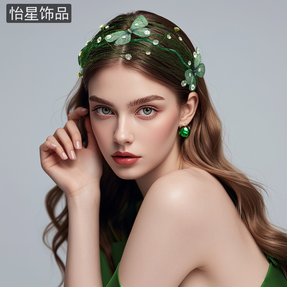 怡星  优雅轻奢水晶金属丝重工编织度假气质发箍奢华头箍发饰A202