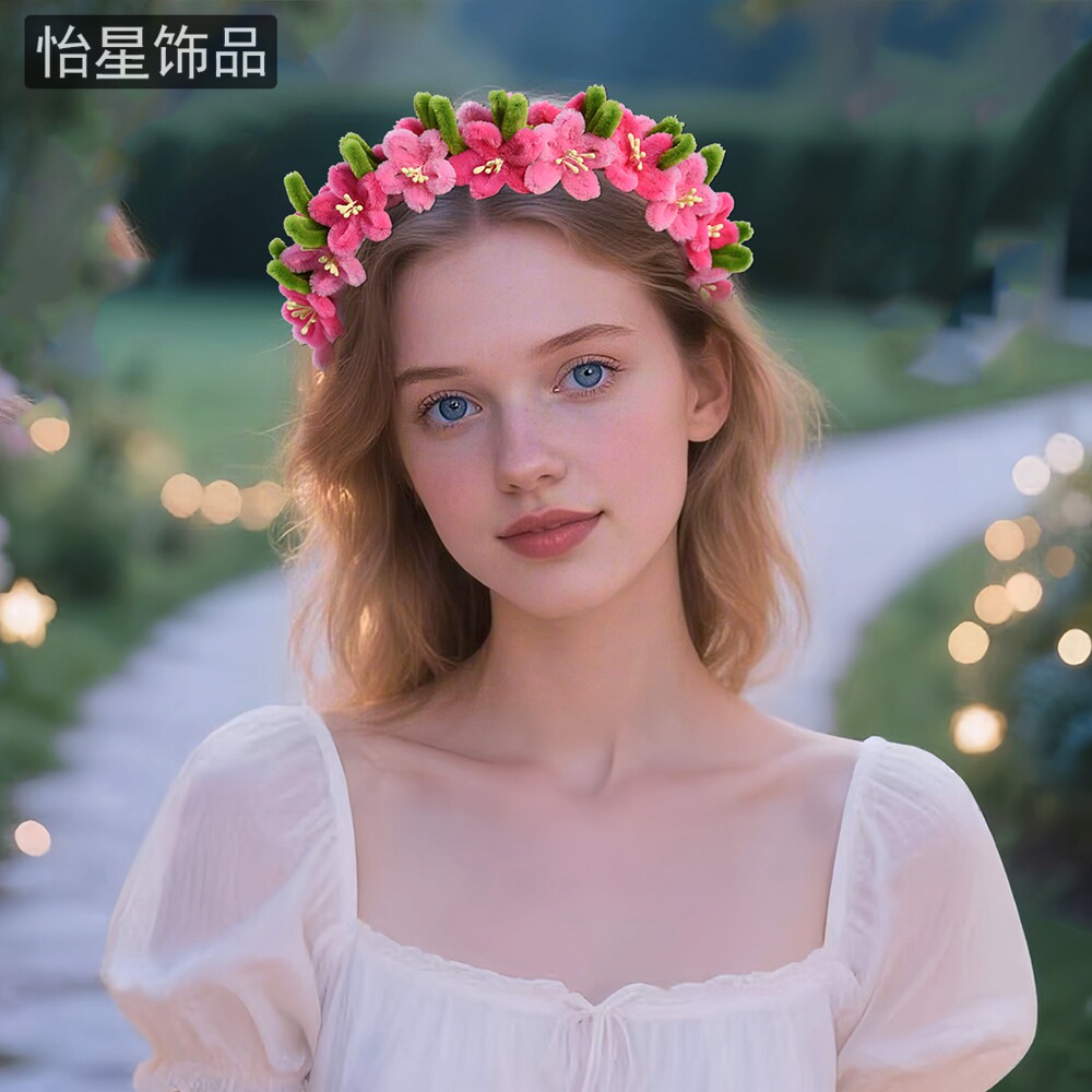 森系花朵新娘花环头饰