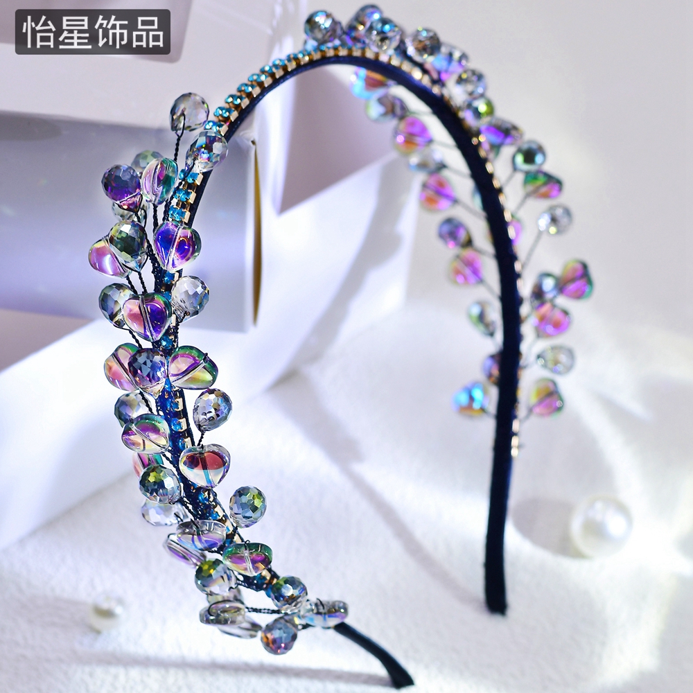 怡星 紫色水晶发箍复古高级头饰手工发饰仙气头箍发夹发卡女A137