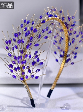 怡星原创新款蓝色水钻发箍头饰舞台表演头饰配礼服洋气发卡A317
