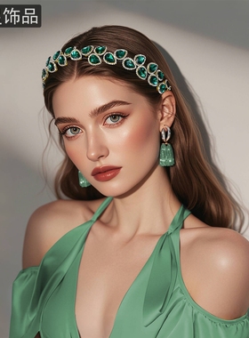 怡星 绿色马眼钻头箍白色水钻发箍复古发卡发捆头饰黑色发饰A92