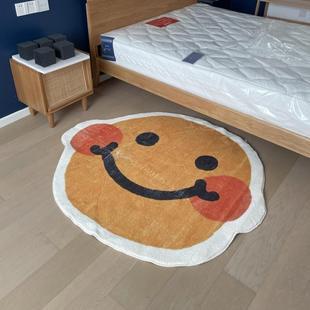 羊绒地垫家用地毯客厅茶几毯简约现代卧室镜前毯 圆形笑脸冬季 ins