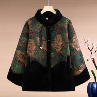 洋气妈妈新中式棉袄保暖外套中老年人奶奶加大码装秋冬季加绒棉衣