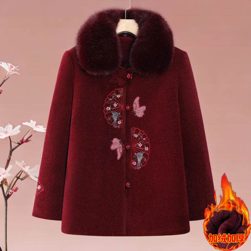 中老年人冬装女外套加绒加厚奶奶棉衣60岁70妈妈装冬季保暖大衣服