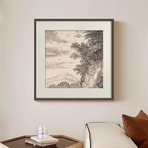 法式复古风景线稿素描客厅装饰画美式中古风餐厅挂画玄关卧室壁画图片