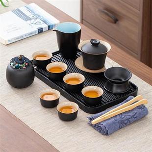 户外茶具 黑陶旅行茶具套组茶盘一整套功夫茶具盖碗茶杯家用可携式