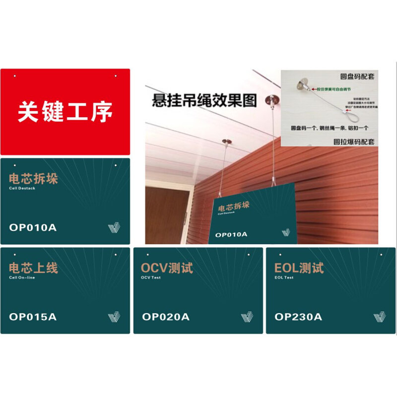 工厂工程吊牌op汽车双面标识牌关键工序ocv测试精密机械区域标识