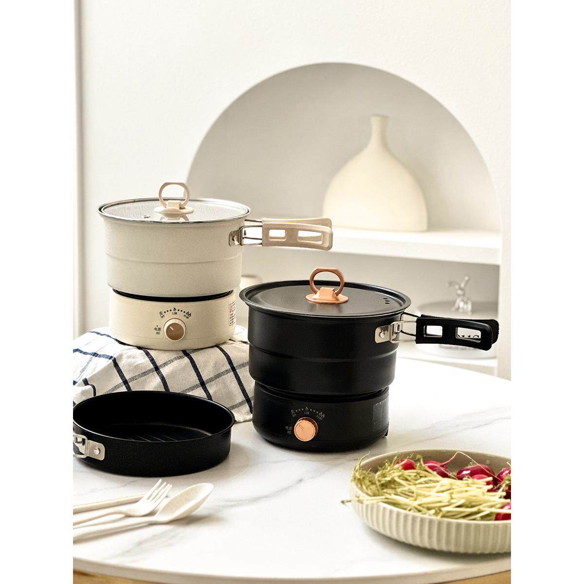 曼妥斯便携式折叠电煮锅宿舍迷你锅旅行出差小型煮面电热锅一人食