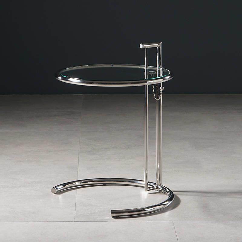 升降小茶几网红ins不锈钢中古玻璃边几北欧简约现代圆桌沙发角几