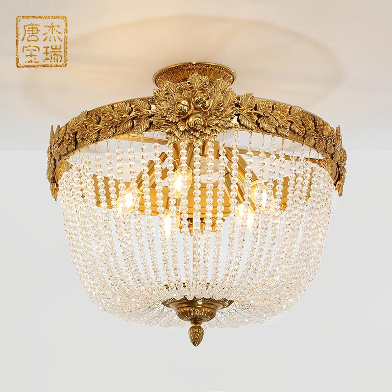 欧式全铜水晶吸顶灯 卧室奢华客厅圆形花纹法式led复古玄关灯具