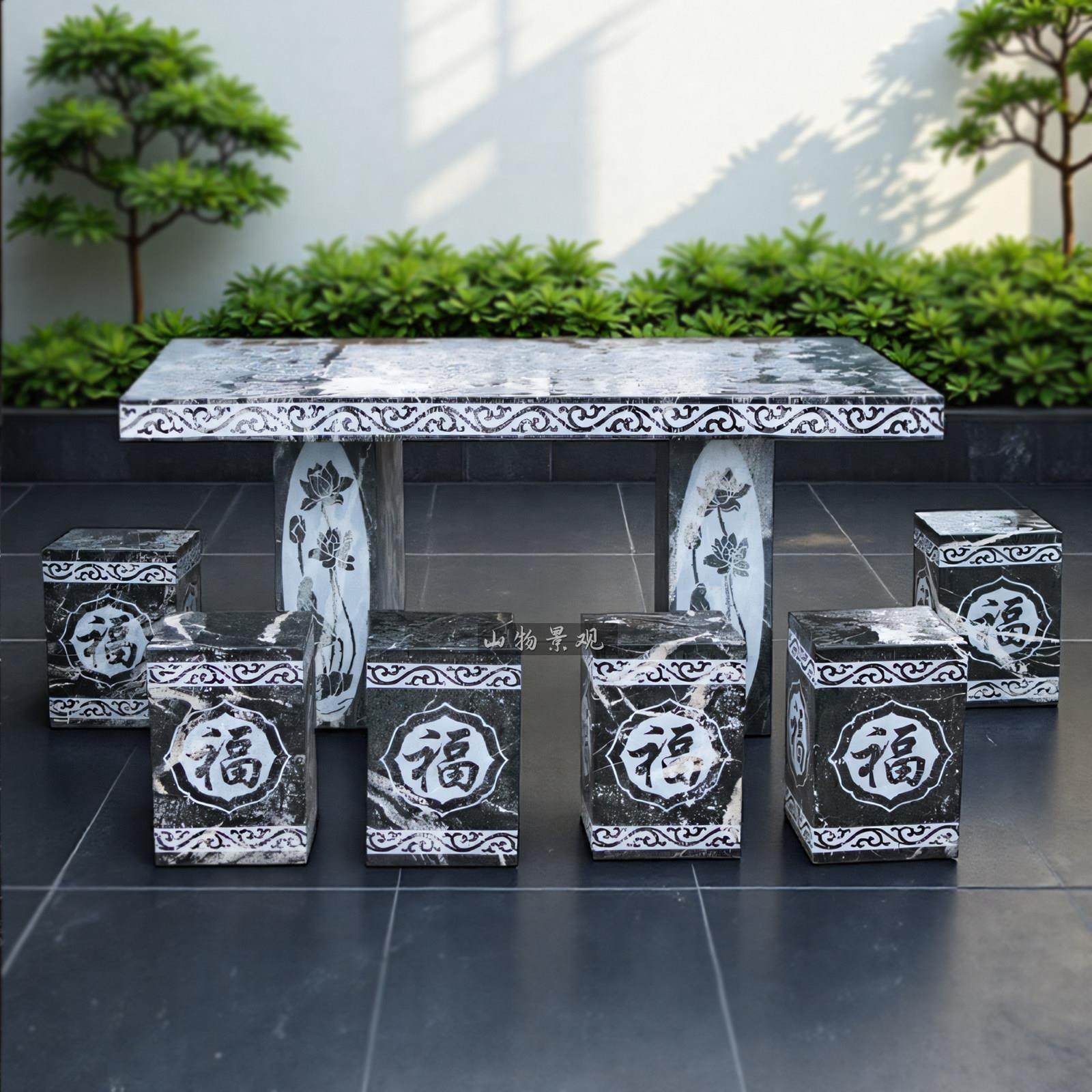 石桌石凳庭院一套天然户外大理石长方形桌子家用石头茶台桌子椅子,家居饰品,石雕,淘宝优惠券,粉丝福利购,淘宝优惠卷