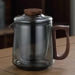兴梵木把玻璃泡茶壶耐高温沏茶壶过滤茶水分离冲茶器侧把玻璃茶壶