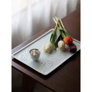 山水一间雕刻牡丹花陶瓷盘子平盘托盘餐具点心盘长方形茶具壶承