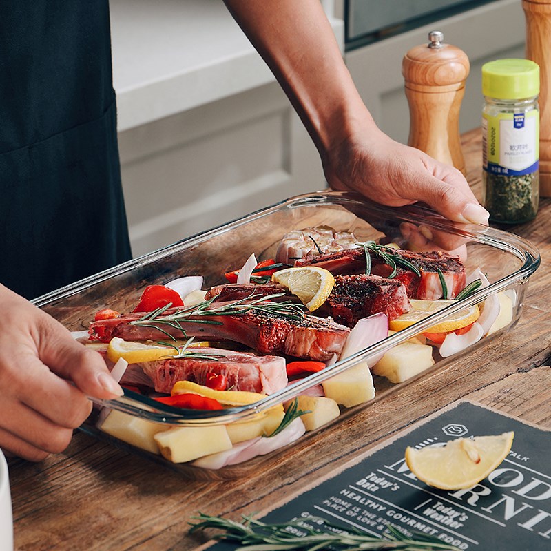 格娜斯玻璃烤盘捞汁小海鲜盘微波炉专用长方形器皿家用蒸鱼盘子